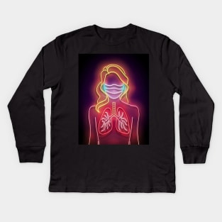 Glow Female Silhouette with Healthy Lungs and Face Mask Protective Kids Long Sleeve T-Shirt